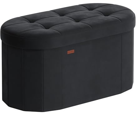 SONGMICS Folding Ottoman with Storage, Oval Bench, Velvet Fabric