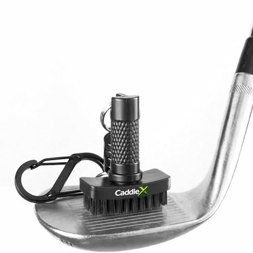 CaddieX smarta mini-golfklubbborste, golfklubb borste med CaddieMag avtagbar magnet, robusta nylonborstar Golfborste används av golfproffs på golfväska, trolley och byxa | Lätt: