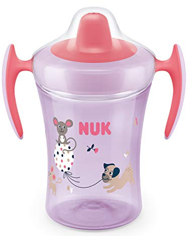 NUK Easy Learning Trainer Cup Spill Proof Drinking Attachment 230 ml from 6 Months 230ml, Assorted Colours (Pink With Dog/Mouse & Pink with Koalas)