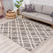 Teppich Hochflor Wohnzimmer - Ethno Raute Design 100x300 cm Grau Creme - Teppiche mit Fransen