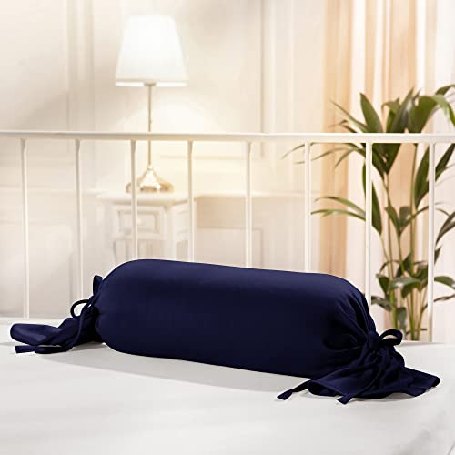 Erwin Müller Nackenrollenbezug Interlock Mako-Jersey - Serie München - perfekte Passform, formstabil, bügelfrei, mit Bindeband - dunkelblau Größe 40x15 Ø