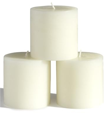 CANDWAX Lot de 3 Bougies Pilier Décoratives Rustiques Non Parfumées - Idéales pour Mariage ou Intérieur - Ivoire