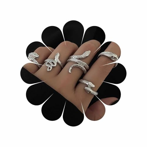 Wendalern Schlange Ringe Set Offene Schlange Stapeln Ringe Gothic Tier Band Ringe Vintage Silber Einstellbar Knöchel Ring Set Schmuck Für Frauen Mädchen (5 Stück)