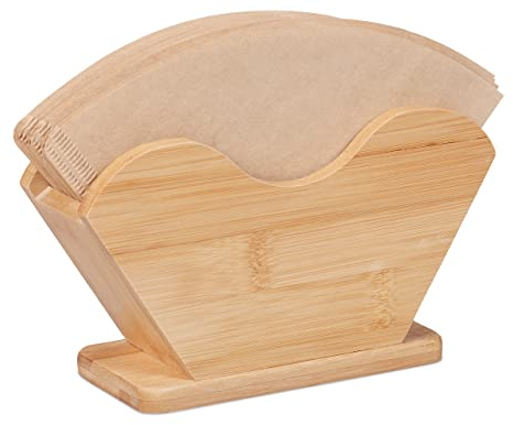 Relaxdays Porta Filtri per caffè Americano, Supporto in bambù per Coffee Filter, Misure 2 e 4, HLP: 10x18x6 cm, Naturale