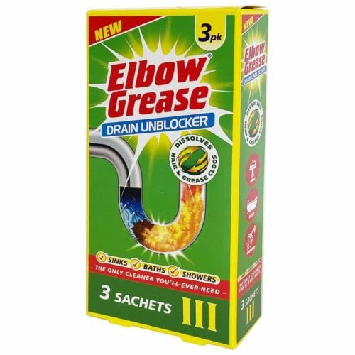 erolling 3 x Sachets Elbow Grease Drain Unblocker Sink Bath Shower Dissolves Hair Grease