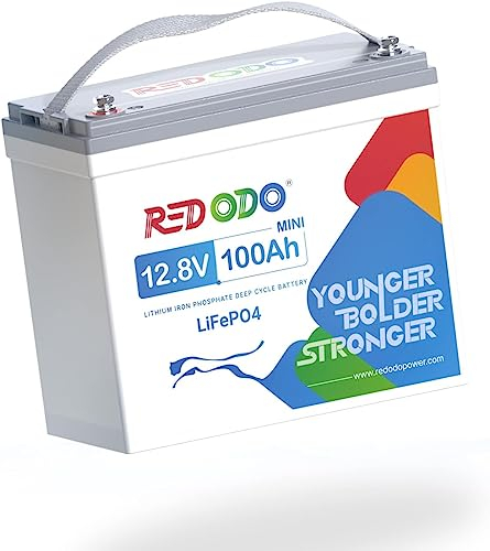 Redodo 12V 100Ah LiFePO4 Mini Lithiumbatterie, verbessertes 100A BMS Schutz, 10 Jahre Lebensdauer mit bis zu 15.000 Zyklen, max. 1280Wh, LiFePO4-Akku in Kleiner Größe für Wohnmobile, Trolling-Motoren