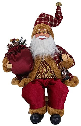 Lambo 35cm Sitzende Weihnachtsmannfiguren, Weihnachtsmann Figur Weihnachtspuppe Stoff Traditionelle Rot Weihnachtsdeko Sitzend Zwergpuppe Weihnachtsdekoration Für Vitrinen Kamine Esstische
