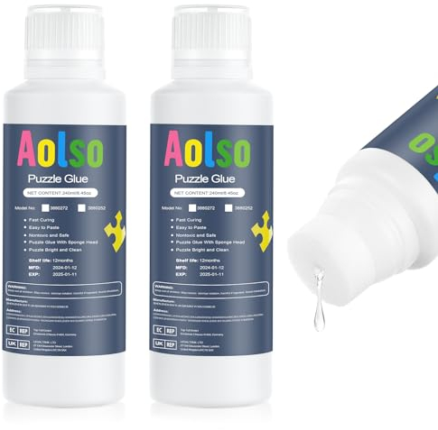 Aolso Puzzle Kleber, 2 Stück Puzzle Sparkleber, 240ml Puzzle Kleber für Befestigen und Aufhängen von Puzzles, Schnell Trocknend, Bastel Puzzle Klebeblätter, Puzzle Zubehör für Diamantmalerei