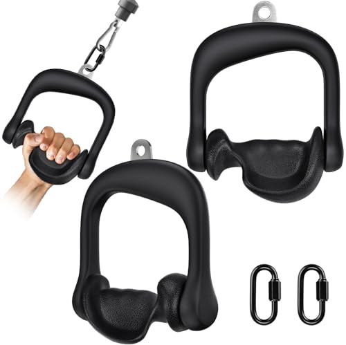 BeneLabel gymhandtag, 2 st kabelmaskinsfäste tricep-remskiva grepp dra ner D-handtag för fitnessträningsband/crossover/styrketräning roterbart handtag med karbinhake, ergonomiskt mönster