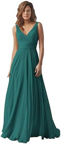 BBNSIV Vestidos de Dama de Honor for Mujer, Vestidos de Dama de Honor de Gasa con Cuello en V for Boda, Vestido Formal Largo de Cintura Alta for Bodas, Vestidos de Noche Fruncidos de línea A