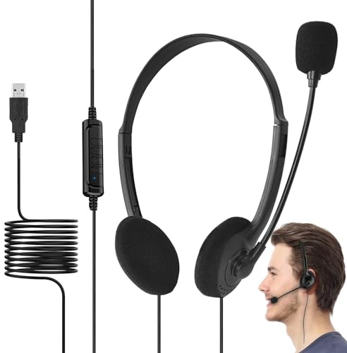 Auriculares USB para Juegos con micrófono, Auriculares USB para computadora con micrófono | Auriculares USB para Juegos de computadora sobre la Oreja | Auriculares supraaurales estables y