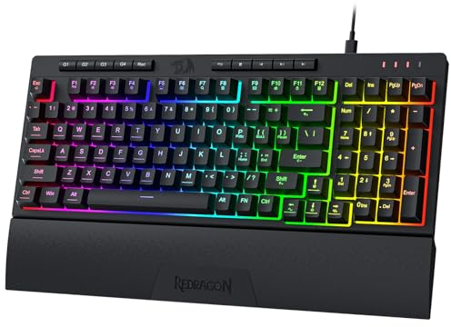 Redragon K515 SHIVA RGB Membrane Gaming Keyboard, 98 Keys Mechanical-Feel Keyboard w/Smooth Linear Switch, On-Board Macro & Dedicated Multimedia Keys, Detachable Wrist Rest, Software Supported