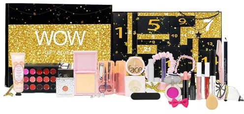 Calendario de Adviento de Maquillaje de 24 Piezas, Kit de Maquillaje con Calendario de Cuenta Regresiva de Navidad, Set de Maquillaje Cosmético Creativo con Corrector de Lápiz Labial, Sombra de Ojos y