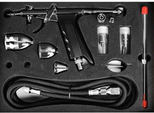 Kit per aerografo a grilletto, pistola aerografo a doppia azione con aghi da 0,3 mm/0,5 mm/0,8 mm e tazza di vernice da 3 cc/7 cc/11 cc, set di strumenti spray per tubo ad aria per dipingere unghie,