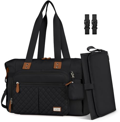 RAINSMORE Baby Wickeltasche Groß mit Schnullertasche und Wickelunterlage Multifunktions Babytasche Reisewindeltasche für Mama und Papa Schwarz
