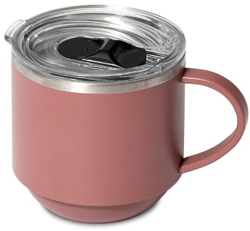 Klaraber isolerad kaffemugg, termisk mugg med handtag, isolerad campingmugg med lock, dubbelvägg rostfritt stål ölmugg, spillsäker, återanvändbar, 330 ml/11 oz (röd)