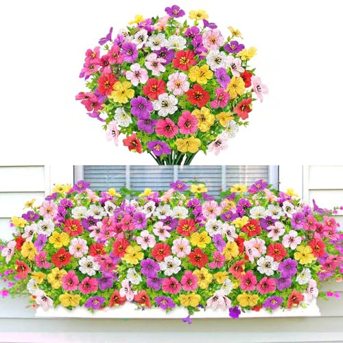 YSUVIN 6 Bouquets De Fleurs Artificielles Violet Blanc Jaune Rose Rouge, Fleurs Artificielles en Plastique, Décoration De Plantes Artificielles, Adaptées pour Intérieur, Extérieur, Balcon Et Jardin