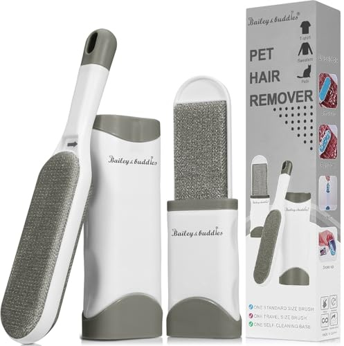 Bailey & Buddies Quitapelos Mascotas Gris con Travel Kit – Rodillo Autolimpiante Reutilizable para Perros y Gatos con Cepillo de Viaje Incluido
