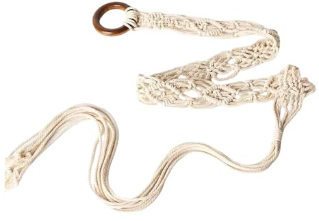 jiingekk Cintura in vita intrecciata artigianale per abiti da donna stile etnico cintura con nodi cinesi design nappe corda di cotone cotone lino corda in vita per abiti, Beige, Taglia unica