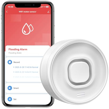 WLAN Wassermelder Smart Wassersensor: 100dB Einstellbarer Alarm & App-Benachrichtigung, Überwachung von Wasserleckagen und niedrigem Wasserstand, Wassermelder-Alarm für Küche, Badezimmer, Keller