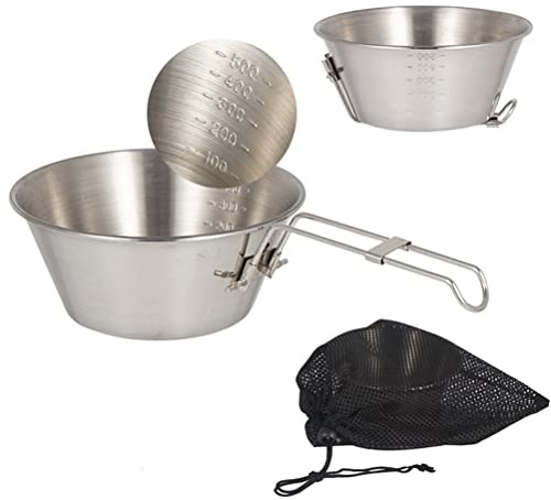 Drfeify Manico Pieghevole Ciotola da Campeggio in Acciaio Inossidabile Tazza Compatta Leggera per Viaggi Esterni 550 Ml di Grandi Dimensioni