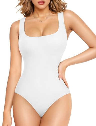 Junlan Shapewear Bodysuit for Women Tummy Control Full Body Shaper Seamless Shaping Leotard Tank Tops (White,XL)