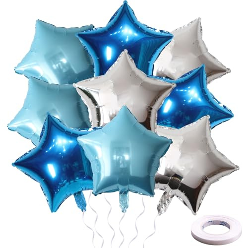 GWAWG 30 st blå silverstjärnformade folieballonger, 45 cm metalliska stjärnor holografiska mylar-ballonger dekorationer för vuxna födelsedag bröllopsdag baby shower fest