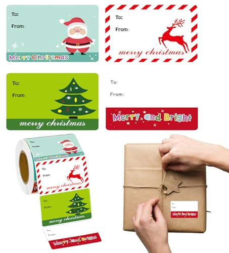 Uppgradera 500 stycken per rulle juletiketter självhäftande presentetiketter för julklappar jul namnetiketter klistermärken för omslagspapper festival födelsedag semester dekor (E)