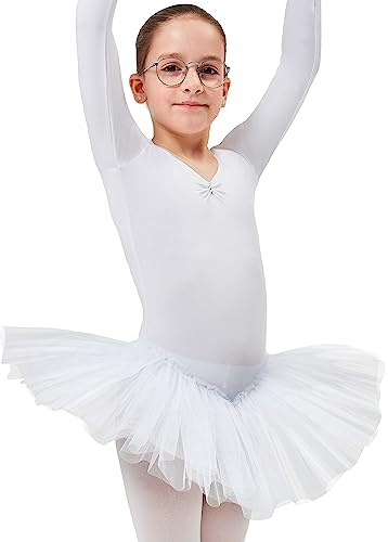 tanzmuster Ballett Tutu Mädchen - Romy - Baumwolle - Body mit Tüllrock - Ballettkleid für Kinder - weiß, Größe:152/158