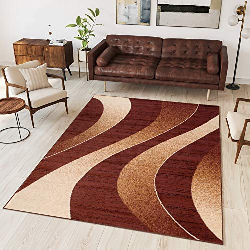 TAPISO Dream Teppich Wohnzimmer Modern Wellen Streifen Braun Beige Creme Leicht Meliert Schlafzimmer Esszimmer Gästezimmer ÖKOTEX 300 x 400 cm