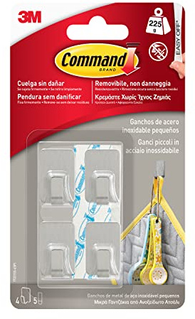 Command Crochet Déco Métal Inox Petit Modèle - 4 Crochets, 5 Languettes pour l'intérieur - Accrochage sans Dommage