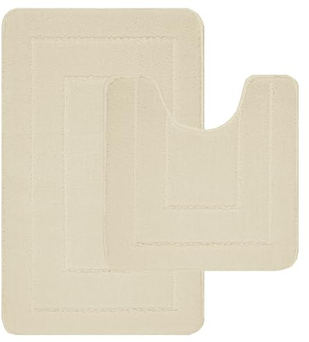 Lifestyle comfort ltd LSC Non Slip Bath Mat 2 Piece Ichra Extra Soft Water Absorbent Bathroom Mats 100% Polypropylene Pedestal Bath Rug Shower Bath Mat Bathroom Rug for Toilet (CREAM)