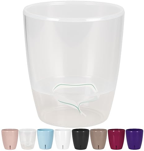 Santino ORCHIDEA Pot à Orchidée à Arrosage Automatique avec Système de Dèche et Indicateur de Niveau d'eau (Diamètre 15 cm, 2 L, Transparent)