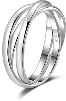 Candyfancy Minimalist Triple Interlocked Rolling Rings 925 Sterling Silver High Polish Plain Stackable Spinner Band Pinky Ring for Women Size E-R