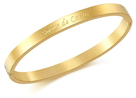 AFSTALR Bracelets Fin en Acier Inoxydable Bracelet pour Femme Personnalisé d’Inspiration Cadeau en Or Bracelet Jonc Pour Maman Grand-mère avec Message Soeur de Coeur Largeur