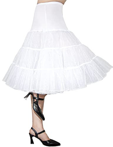 Modeway Crinoline Petticoats Underskirt For Women 1950s Dresses Mid Length Tulle Skirts For Under Dresses Plus Size(White,L)