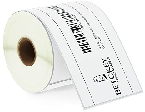 BETCKEY - 1 rulle multifunktionella och stora termiska fraktetiketter, 76 mm x 127 mm (3 tum x 5 tum), kompatibla med zebraetikettskrivare, premium lim och perforerad [350 etiketter]