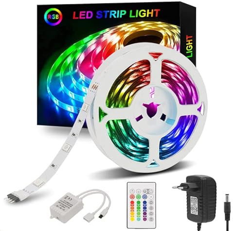Sylvvin STRISCIA LED 5m RGB STRISCIA LED - 5050 Strisce LED Luminose con telecomando, 16 Cambiamenti di colore, 4 modalità per Casa, Decorazione D'Armadio, Camera e Televisione