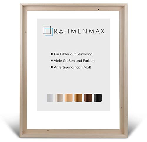 RahmenMax® Luzern Schattenfugenrahmen 59x79 cm aus lackiertem Massiv Holz/Rahmen für Leinwand/Bilderrahmen für Keilrahmen/Leinwandrahmen in Natur unbehandelt - Maßanfertigung möglich