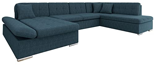 Mirjan24 Ecksofa Bergen Cord Design Eckcouch mit Schlaffunktion und Bettkasten, Regulierbare Armlehnen, U-Form Sofa vom Hersteller, Wohnlandschaft (Poso 05, Seite: Links)