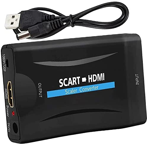 Scart a Hdmi Convertidor Scart to Hdmi Adaptador Euroconector HDMI Entrada Scart Salida HDMI Audio Video HD Apoyo 720p/1080p para Proiettore Monitor HDTV STB VHS Xbox PS3 Sky Blu-ray Dvd Wii TV VCR