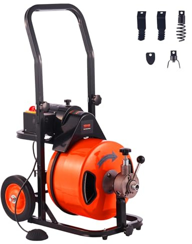 VEVOR Elektrische Rohrreinigungsmaschine 220V Rohrreiniger 30mx12,7mm StahlKabel Rohrreinigungsspirale 1500U/min Leerlaufdrehzahl Abflussreiniger Abflussreinigungsmaschine Reinigungswerkzeuge