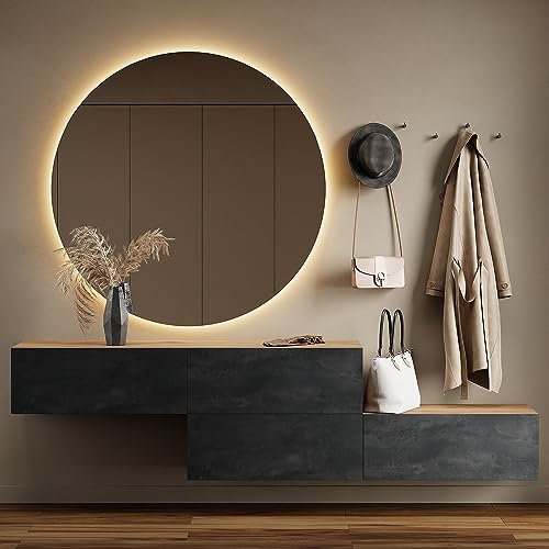 Planetmöbel Flur Möbel Garderobe Hängeschrank 2X 160 cm Gold Eiche - Schwarz Charcoal, Kompaktgarderobe mit Klappe als Stauraum, Wandgarderobe hängend oder stehend, 37,8T x 160B x 32,5H cm