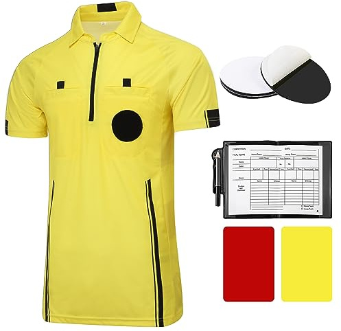 Pro Soccer Referee Shirt Jersey Kit Ref Costume for Men Womens Umpire Uniform Referee Wallet with Red & Yellow Card