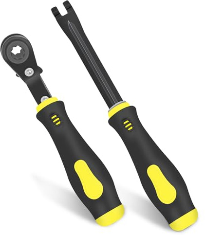 POLYHNIA 2 PCS Slack Adjuster Tools, Brake Adjustment for Semi, Fork End Release and 5/16 Double Square Reversible Ratcheting Wrench, Automatic Slack Adjuster Release Set