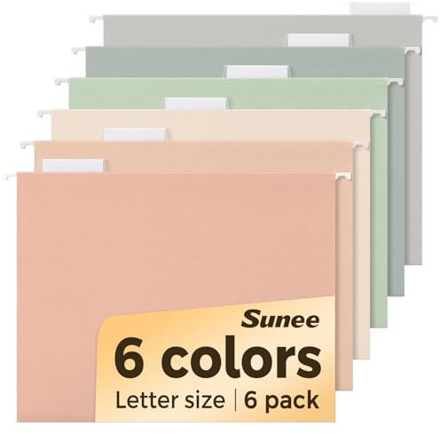 SUNEE Hanging File Folders, 6 Pack Letter Size Hanging File Folders with 1/5-Cut Tabs, Ideal for Home and Office Organization and Papers Classification,Morandi Colors