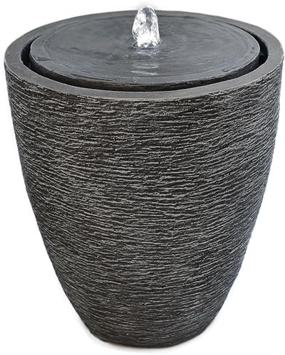 Gartenbrunnen mit LED Beleuchtung Springbrunnen Wasserspiel Zimmerbrunnen für Innen und Außen (Grau)