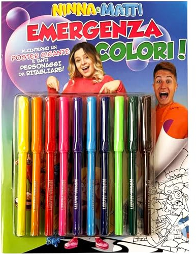 NINNA e MATTI Colora Libro Emergenza Colori con un Poster Gigante Incluso e 10 Pennarelli Colorati