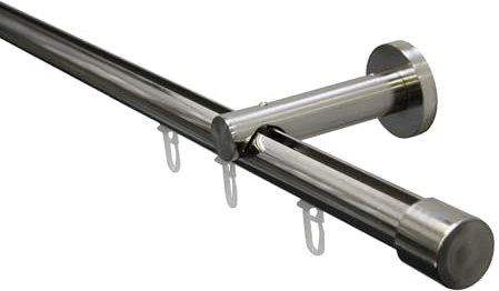 GARDINIA Gardinenstangen-Set Isa, 1-läufig mit Innenlauf II, Komplettgarnitur inkl. Trägern, Endstücken und Gleitern, Ø 20 mm, 220 cm, Edelstahl-Optik