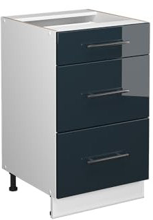 Vicco Küchenunterschrank Fame-Line, Dunkelblau Hochglanz/Weiß, 50 cm ohne Arbeitsplatte